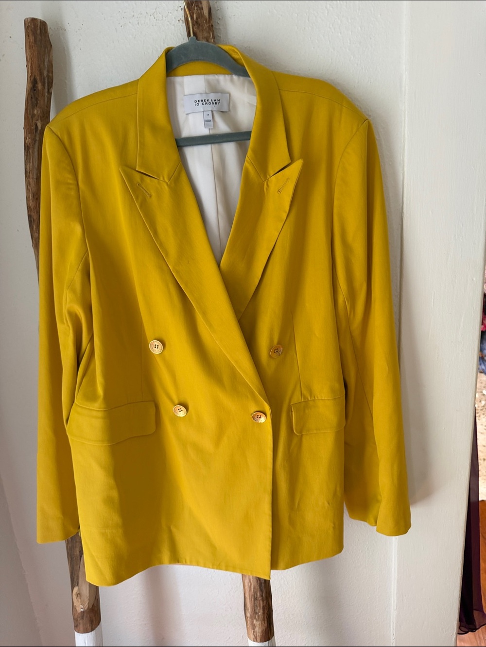 10 Crosby Derek Lam Saffron Mustard Yellow Double-Breasted Blazer 14
